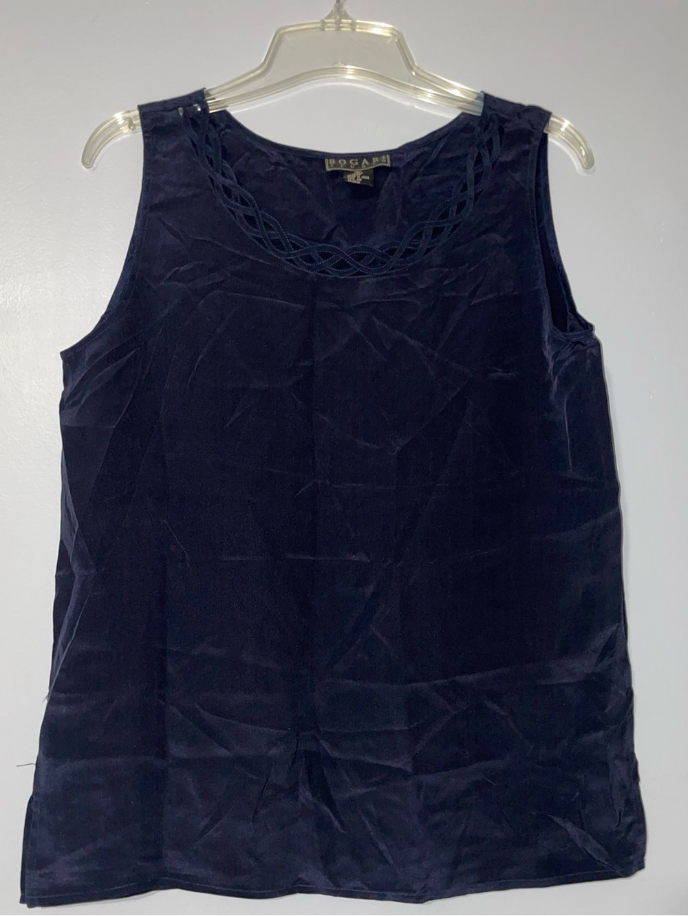 🫐Bogari Dark Navy Silk  Sleeveless Tank with Braided Neckline